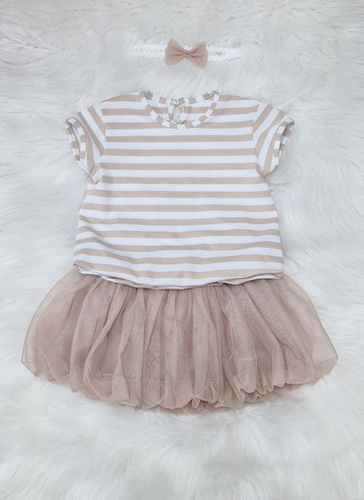 Bombka Bluzka krótki rękaw Bambarillo paski beżowy