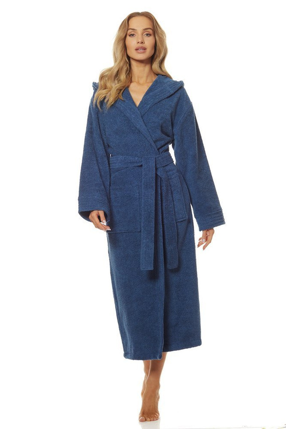2102 Długi Szlafrok Damski Frotte L&L - navy