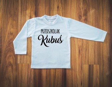 Koszulka długi rękaw "Przedszkolaka z imieniem" Moocha biały