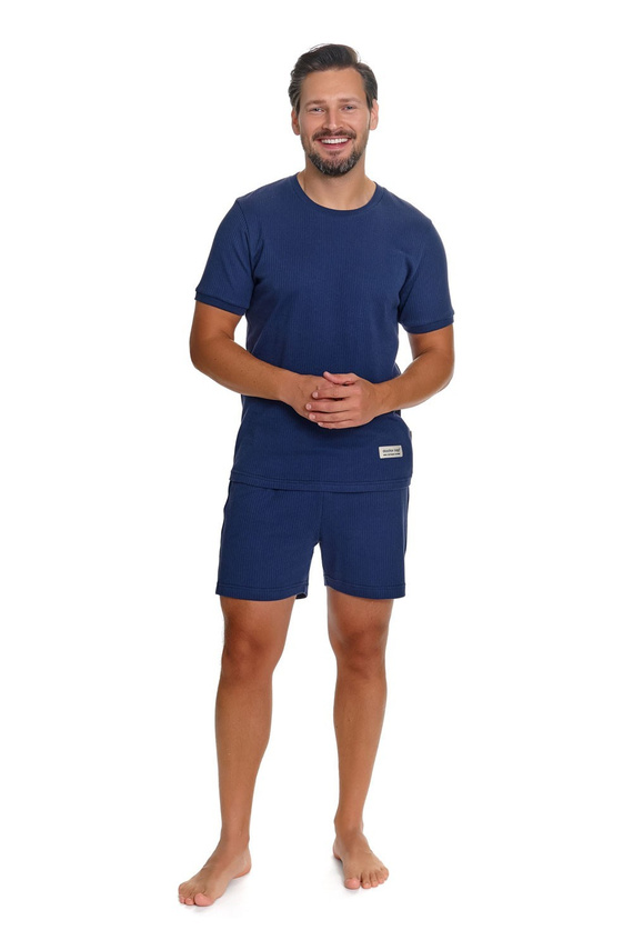 Piżama Męska Doctor Nap 7413 Granatowa Prążkowana Bawełna T-shirt Szorty