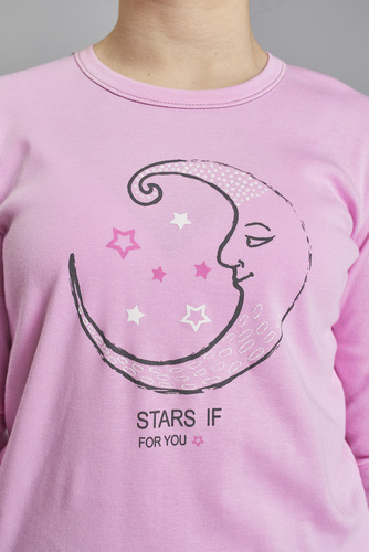 Piżama dziewczęca długi rękaw, spodnie Italian Fashion Antilia - róż/druk