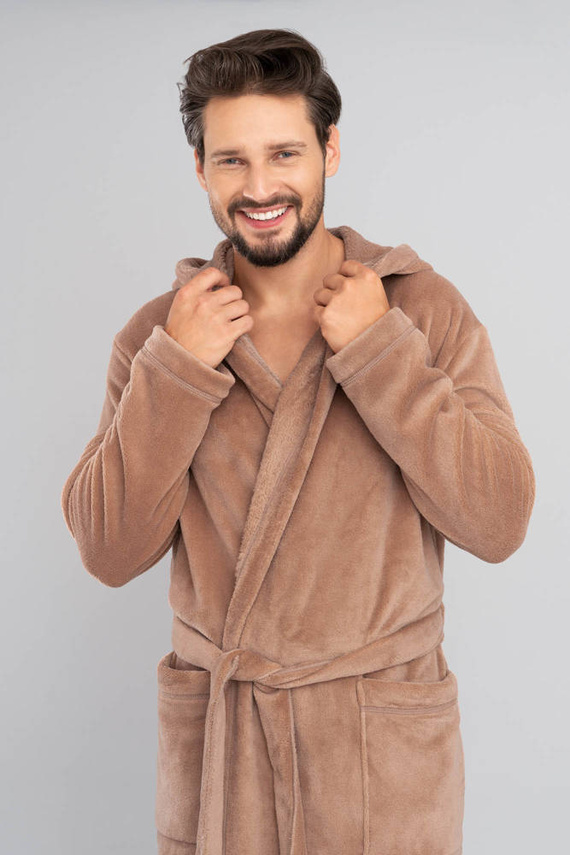 Mimas Szlafrok męski z kapturem Italian Fashion- camel