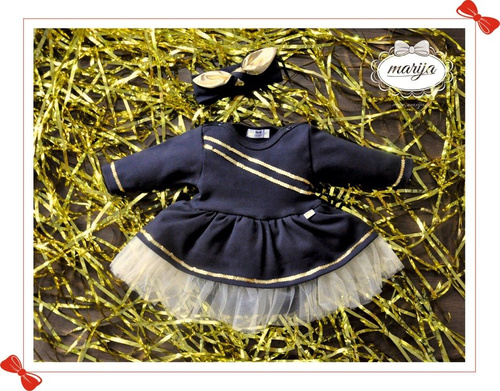 114C Little Star Sukienko-body długi rękaw Marija - czarny/złoty