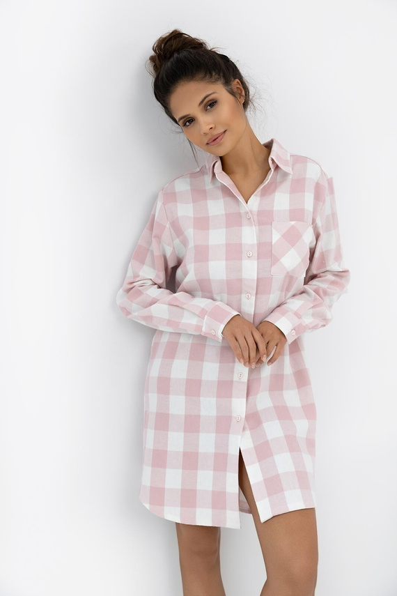 Marley Sensis – Koszula nocna damska z flaneli | Rozpinana, krata, z kołnierzykiem