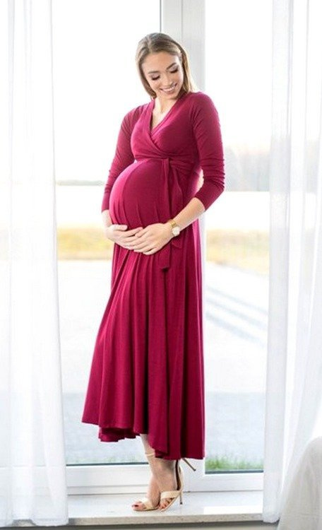 109 Wizytowa Sukienka z długim rękawem MIRACLE- granat w kwiaty