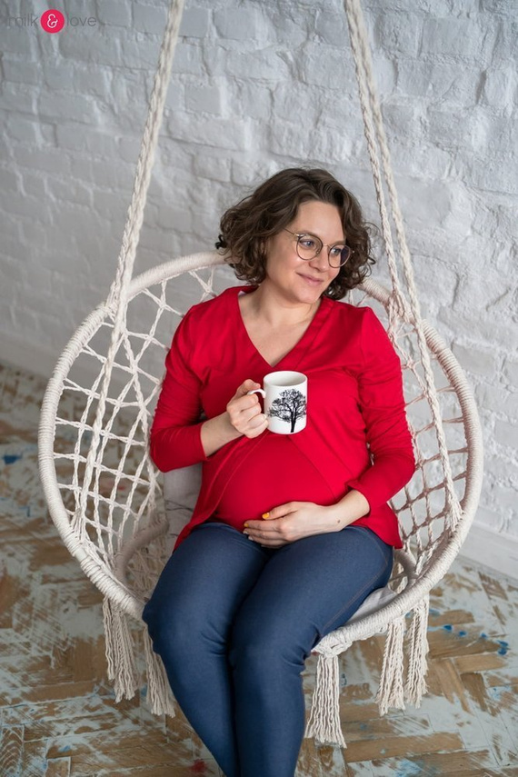 Bluzka ciążowa i do karmienia długi rękaw Buzzy Bee Milk&Love czerwona