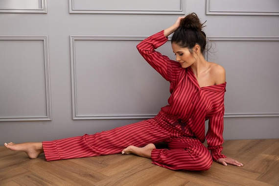 Rosemary Piżama damska Sensis – wiskozowa, rozpinana, w paski