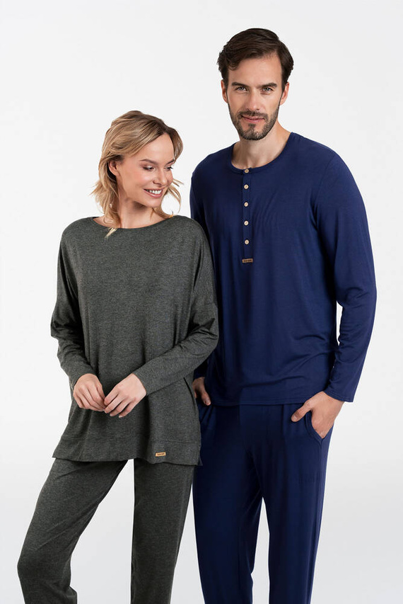 Akord Komplet damski długi rękaw, długie spodnie Italian Fashion - ciemny melanż