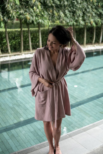 Sepia Rose Kimono muślinowe szlafrok Makaszka | 100% bawełna, lekki i przewiewny