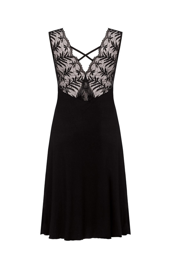 Koszula nocna Petra KM29 Mefemi by Nipplex czarna– wiskoza, koronka, długość do łydki