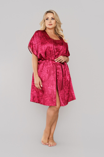 Impresja Szlafrok Damski Italian Fashion bordowy