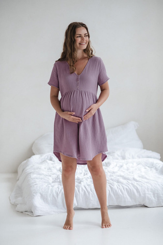 Aurora muślinowa koszula nocna ciążowa i do karmienia Milk&Love lawendowy