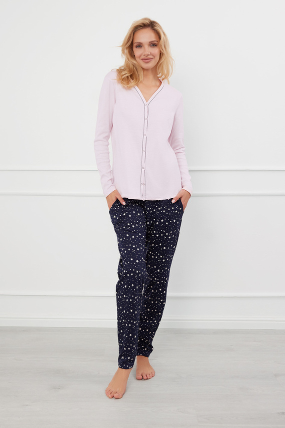 Libra Piżama Damska rozpinana długi rękaw i spodnie Italian Fashion - różowy/druk