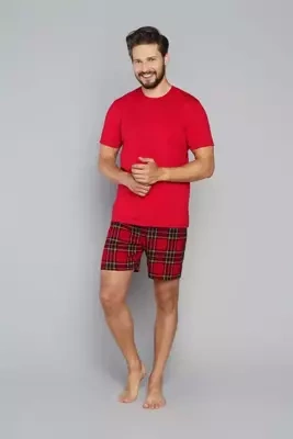Narwik Piżama Męska krótki rękaw, spodenki Italian Fashion- czerwony/druk