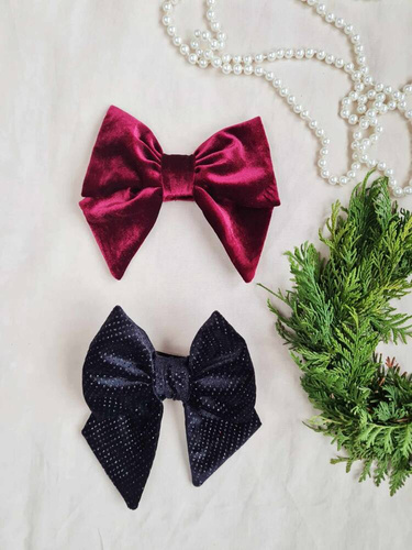 KCZ16 Welurowa kokarda do włosów z automatyczną klamrą Marija - czarny