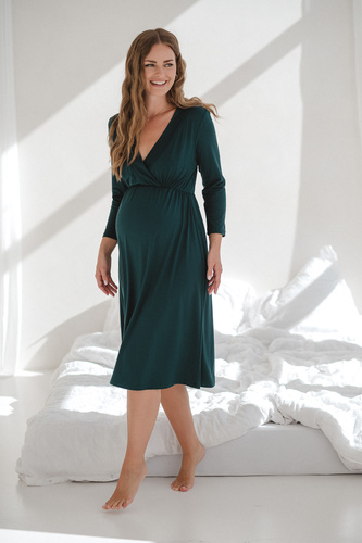 Star Light Koszula nocna ciążowa i do karmienia bambusowa 7/8 Milk&Love butelkowa zieleń– oddychająca, do szpitala, wygodne karmienie piersią