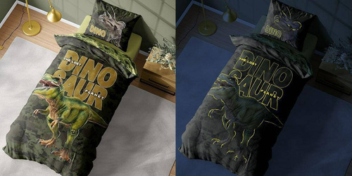 4030 A Fluo 133 Pościel bawełniana świecąca w ciemności dinozaur Detexpol