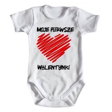 "Moje pierwsze Walentynki"  Moocha body krótki rękaw biały