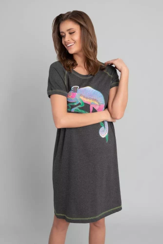 Wolta koszula nocna krótki rękaw Italian Fashion - ciemny melanż/zielony