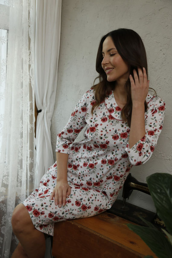 86677 Malina Koszula nocna Mewa druk kwiaty