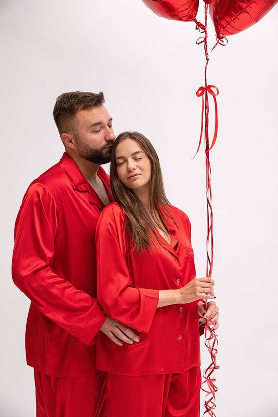 Amina satynowy komplet damski DKaren - czerwony