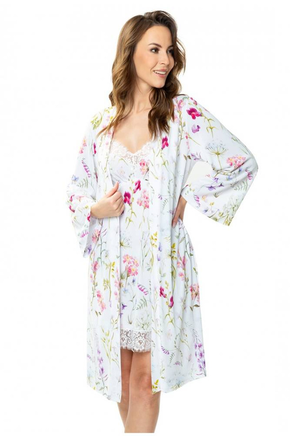 86538 Flores Szlafrok peniuar Mewa druk w kwiaty