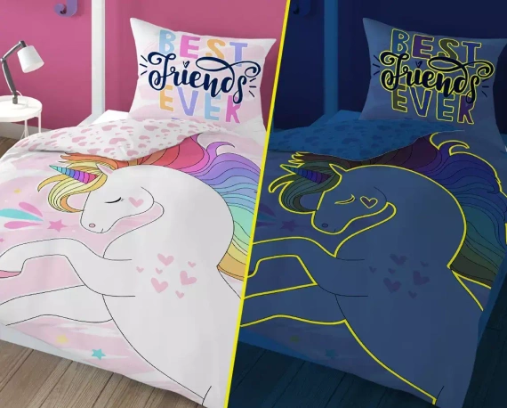 4537 A Fluo 10 Pościel bawełniana świecąca w ciemności Jednorożec Detexpol