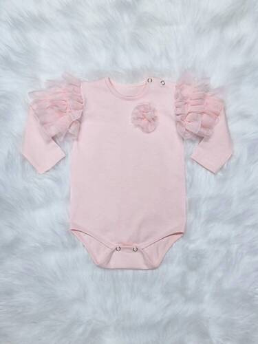 Carmen Bambarillo Body z długim rękawem pudrowy róż