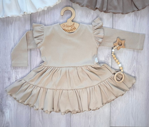 Mamatti SP502 – elegancka sukienka welurowa ecru dla dziewczynki