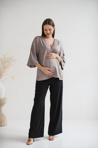 Mamafullness Bluzka ciążowa do karmienia Milk&Love beżowa– wiskoza, rękaw 3/4, oversize