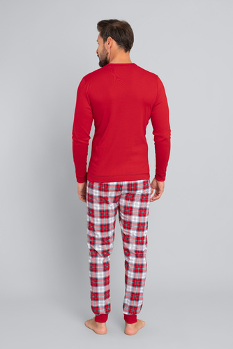 Moss Piżama Męska długi rękaw, długie spodnie Italian Fashion- czerwony/druk