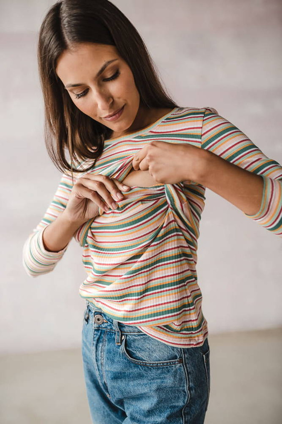 Milk Shirt Bluzka do karmienia i ciążowa Milk&Love w prążek zielony