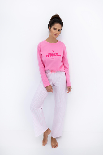 Malaya Piżama damska Sensis – bawełniana koszulka i długie spodnie z kokardką