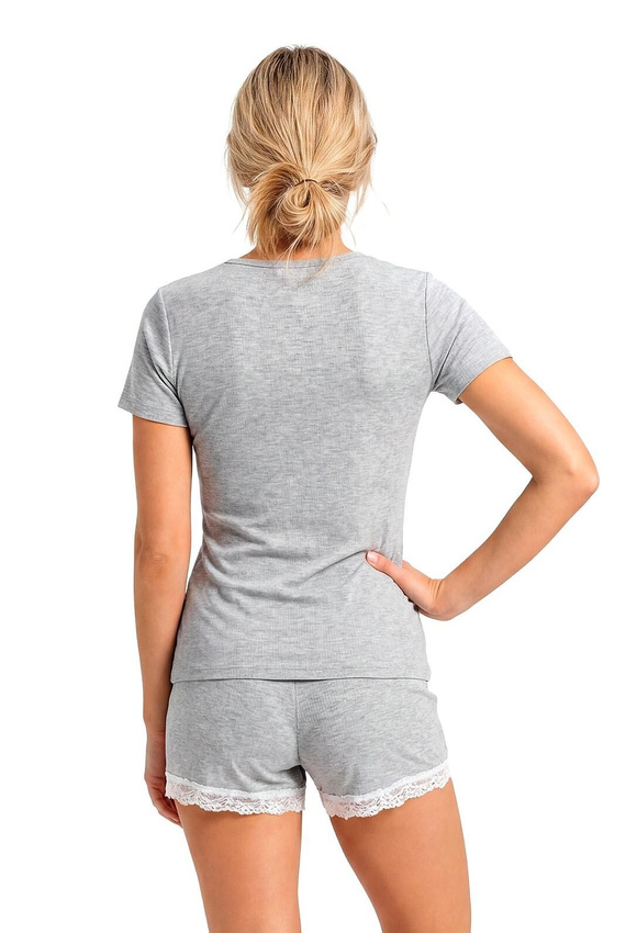 Donna Megi Short Szara Piżama Damska Prążkowana z Koronką