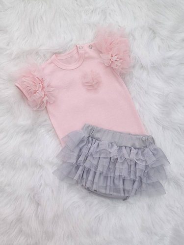 Inez Bambarillo Body z krótkim rękawem pudrowy róż