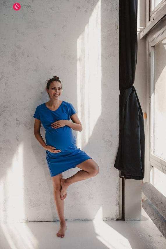 Night & Day Koszula nocna ciążowa i do karmienia krótki rękaw Milk&Love chabrowy