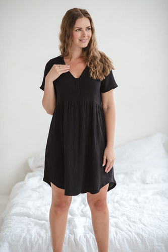 Aurora muślinowa koszula nocna ciążowa i do karmienia Milk&Love czarny