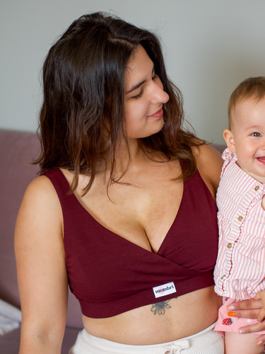 Mombri Klasyk Milk&Love nieprzemakalny biustonosz do karmienia bordowy 