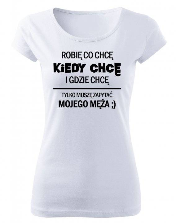 "Muszę zapytać męża" Moocha koszulka damska czarny