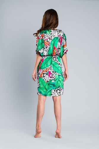 DORITA Szlafrok Damski Satynowy Italian Fashion- druk/zielony
