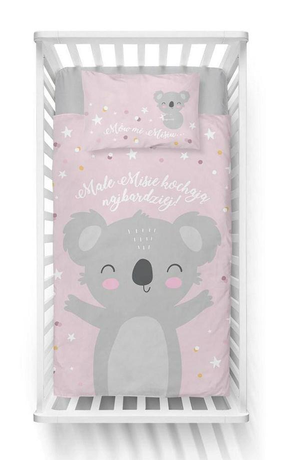 3955 B Mayamoo 105 Pościel bawełniana do łóżeczka miś koala Detexpol różowy 