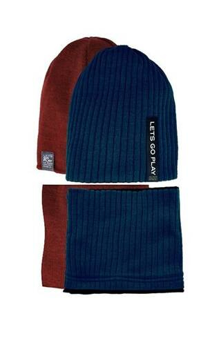 48-411 Komplet Czapka dziecięca + tuba/komin AJS granatowy melanż