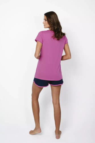 Ontega Piżama Damska krótki rękaw, spodenki Italian Fashion- amarantowy/granatowy