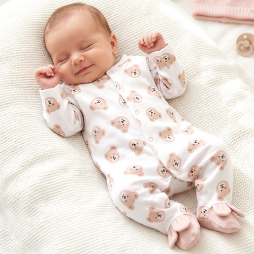 ABN-5356 Sweet Bears Pajac niemowlęcy Nini | Bawełna organiczna, zapięcie na napy