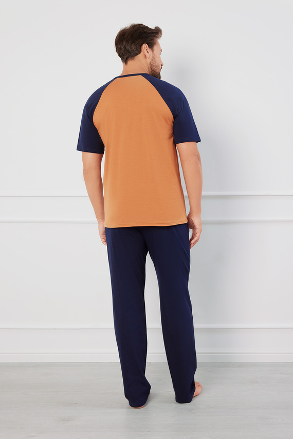 Aleksander Piżama Męska krótki rękaw, długie spodnie Italian Fashion - koniak/granat