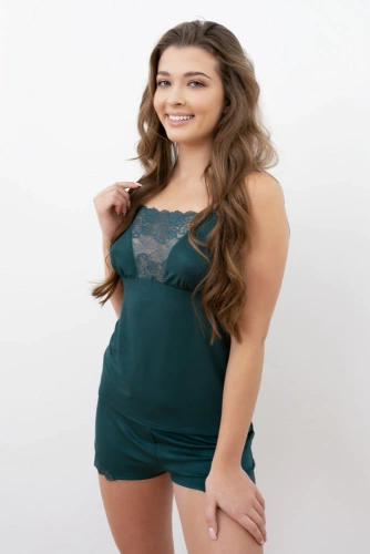 Intryga Piżama Damska wąskie ramiączko, krótkie spodenki Italian Fashion- zelona