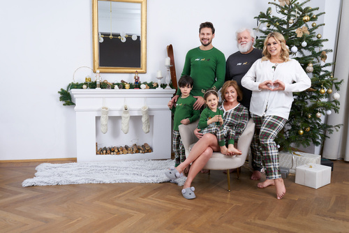 Asama Rozpinana Piżama Damska długi rękaw, długie spodnie Italian Fashion - ecru/druk