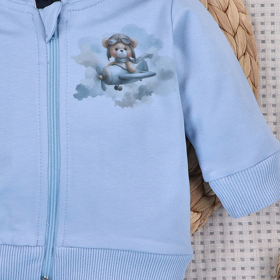 NINI Baby Bear Pilot bluza niemowlęca organiczna z zamkiem ABN-5751/BLE