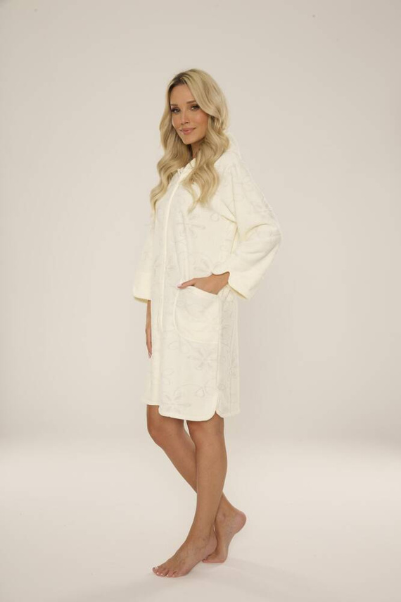 409 Żakard Krótki Szlafrok damski De Lafense- ecru