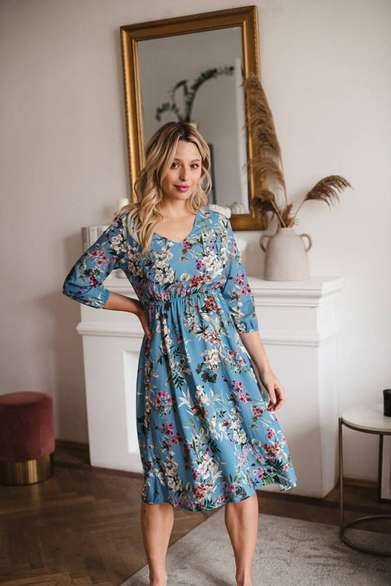 Lovely Dress Midi Milk&Love sukienka ciążowa i do karmienia błękitna w kwiaty